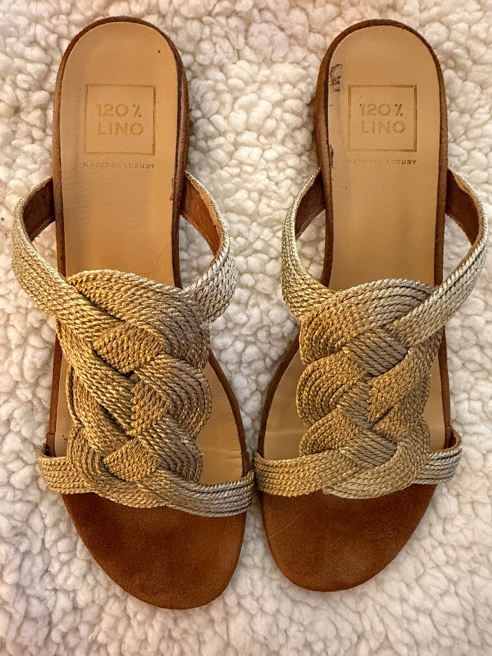 Vero Cuoio Braided Metallic Gold Slide Sandals